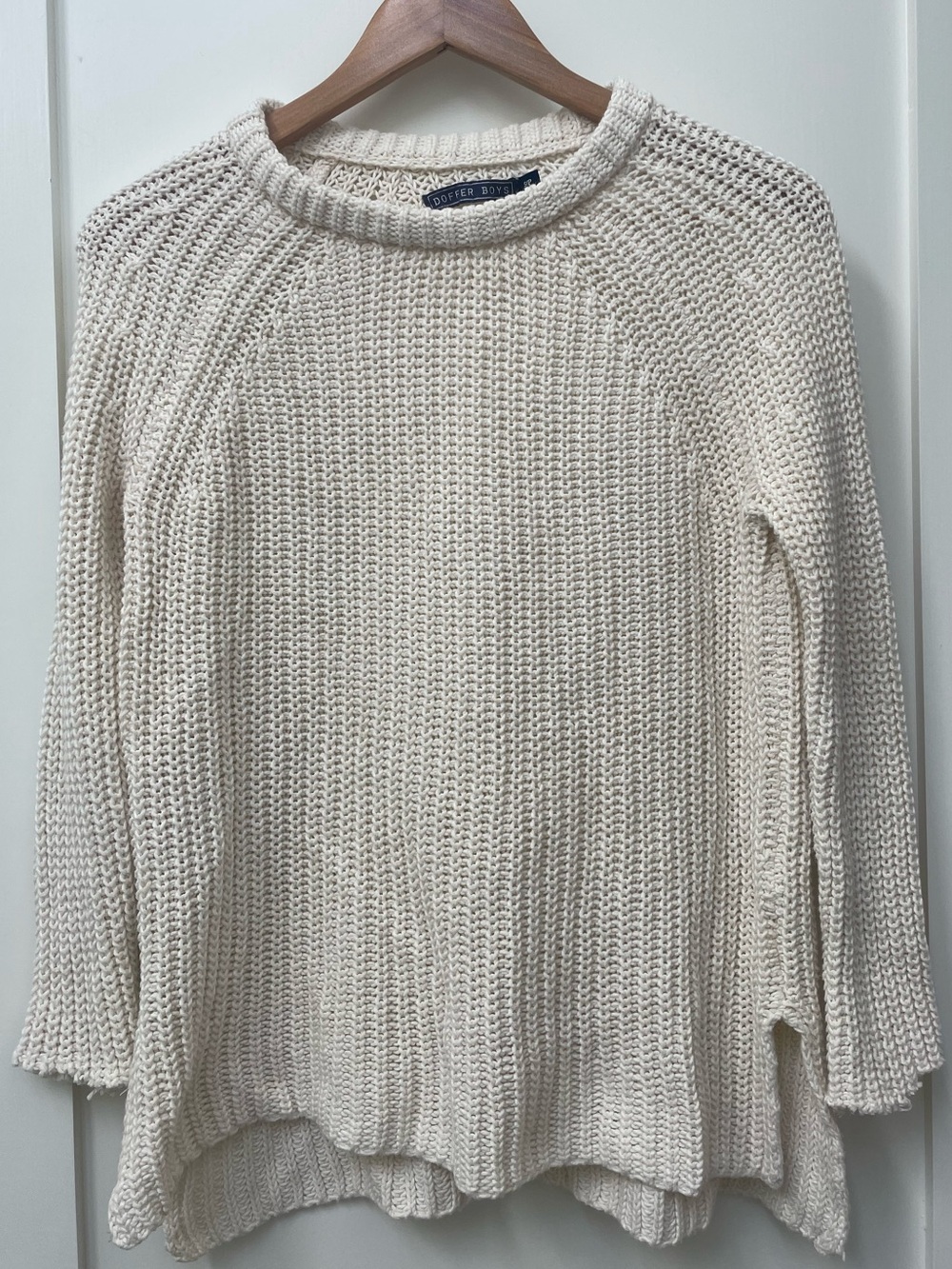 Doffer Boys Size Small Fisherman Crew Neck 100% Cotton Sweater Raw Hems